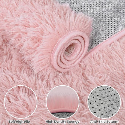 2x6 Bedside Area Rugs for Bedroom: Soft Fluffy Shag Pink Rug for Hallway, Non-Slip Fuzzy Plush Living Room Rug Indoor Floor Carpet for Kids Rooms, Dorm, Nursery, Modern Home Aesthetic Decor
