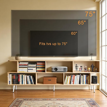 Lightdot 65" TV Stand Fits TVs Up to 75 Inch, Entertainment Center with Power Outlet & Open Storage Shelves, Sofa Cabinet Media Console for Living Room, Bedroom, Kitchen, Easy Assembly Walnut TV Table
