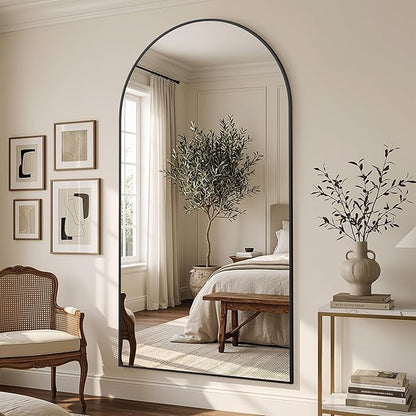 Suidia 82"x44" Arched Full Length Mirror with Stand, Full Body Mirror with Aluminum Frame, Freestanding/Leaning/Wall-Mounted, Floor Mirrors for Bedroom, Living Room, Entryway, Dressing Room, Black