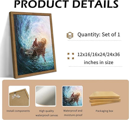 Wood Framed Jesus Christian Wall Art, Hand of God Canvas Paintings Posters Prints, Christ Religion Bible Jesus Salvation Wall Decor for Church Study Prayer Room Home Decoration 16x24 in