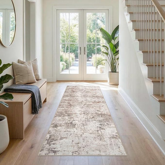 2x6 Runner Rug Abstract Washable: Non-Slip Hallway Runner Rug Vintage Low-Pile Kitchen Carpet Runner for Bedroom Entryway - Soft Accent Floor Mat for Modern Farmhouse Home Decor(2x6 Beige-Brick)