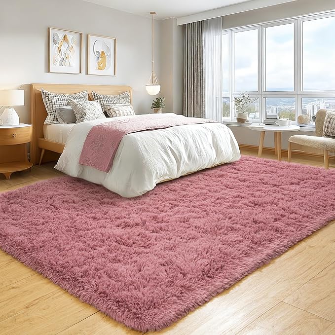 8x10 Area Rugs for Living Room Bedroom, Ultra Soft Fluffy Pink Large Rug Carpet for Bedroom, Upgrade Non-Slip Fuzzy Shag Plush Rugs for Nursery Boys Girls Kids Room Modern Indoor Home Decor