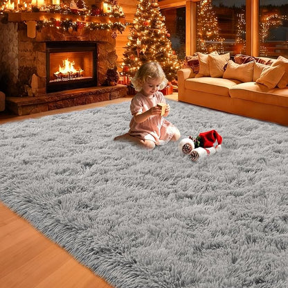 Fluffy Plush Shag Rug 5x7,Ultra Soft Rug for Living Room,Non-Slip Fuzzy Rugs for Bedroom,Carpet for Girl Boy Kids,Modern Indoor Home Decor Aesthetic,Light Gray