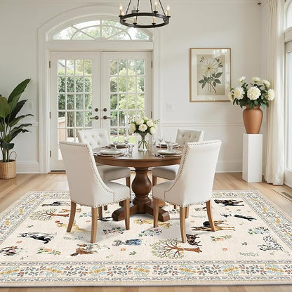 Dog Area Rugs Beige, 5x7 Rug for Bedroom Ultra-Thin Soft, Non-Slip Washable Rugs Stain Resistant Boho Rug Low-Pile Throw Rug for Dining Room Office (5 x 7, Beige)