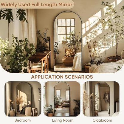 69"x28" Full Length Mirror, Arched Full Body Mirror, Standing Hanging or Leaning Floor Mirror for Bedroom and Living Room, Black