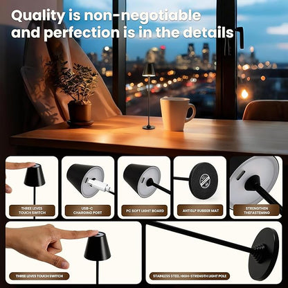 Timjorman RGB Palm-Sized Cordless Table Lamp, Rechargeable Touch Metal Bedside Lamp, 3 Brightness 3000K Warm Light, Small Table Lamp for Bedroom, Restaurant, Patio, Camping (Black 1 Pack)