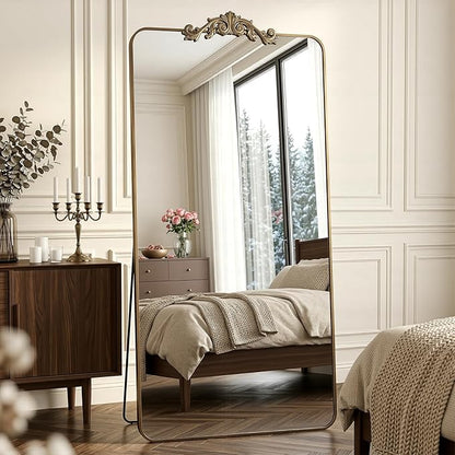 Antok Arched Full Length Mirror, 81"x41" Floor Mirror with Carved, Full Body Mirrors for HomeDecor, Standing/Halling Large Wall Mirror for Bedroom, Living Room, Cloakroom, Bronze, Ornate Style