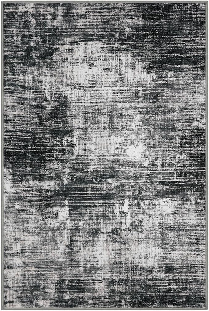 KILOCOCO Abstract Area Rug 3x5 Entryway Rug Washable Kitchen Rugs Non Slip Soft Pinted Entrance Rugs Indoor Mat for Front Door Foyer Farmhouse Living Room Floor Carpet, Black/Grey