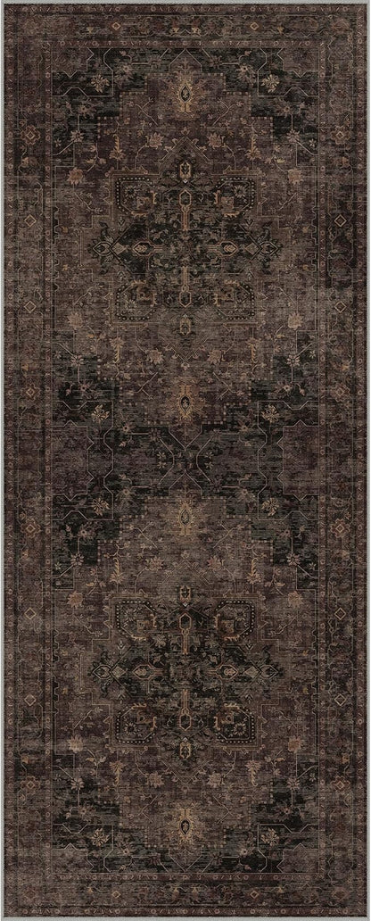 GENIMO 2x5 Runner Rugs for Hallway, Machine Washable Non Slip Vintage Rugs, Low Pile Lightweight Soft Print Rug for enrtyway, Corridor, Home, Office, Kitchen, Charcoal Brown