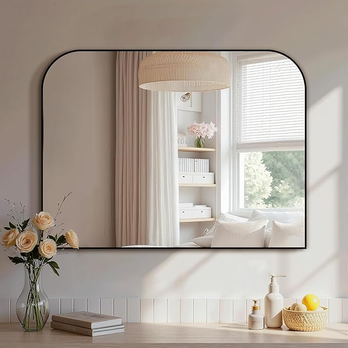 Delma Bathroom Vanity Mirror,30" x 40" Black Metal Framed Wall Mirror for Over Sink, Living Room, Bedroom,Entryway Decor