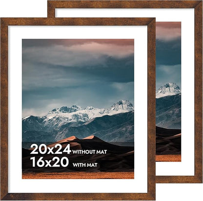 iRahmen 20x24 Poster Frame with 16x20 Mat - Plexiglass Wooden Picture Frames for Photo Wall Gallery Mounting (Dark Brown, Set of 2)