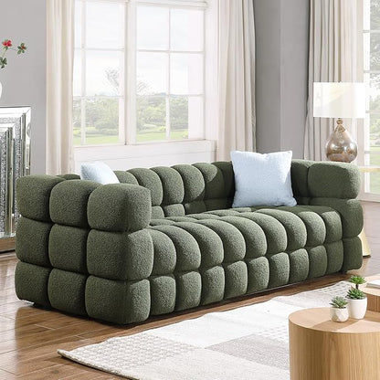86" Cloud Couch Boucle 3 Seater with Solid Wood Frame & 2 Throw Pillow, Mid Century Modern Plush Couch for Living Room, ALO2269-GR