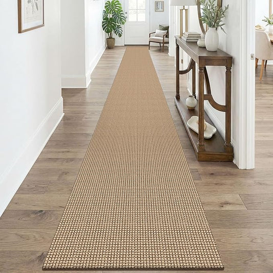 KOZYFLY Boho 2x20 Runners Rugs for Hallway, Extra Long Washable Runner Rug, Woven Non Slip Kitchen Runner, Cotton Entryway Rug, Floor Carpet for Entry, Aisle, Hall, Orange Beige/Tan/Brown