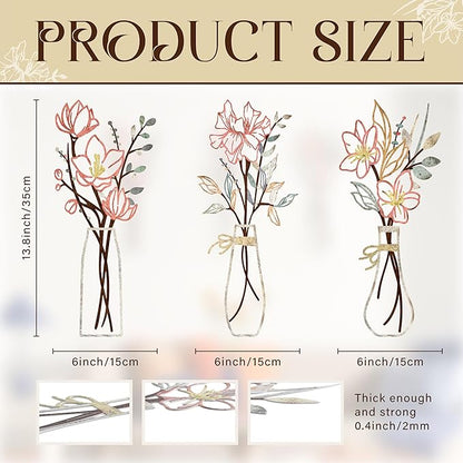 3 Pcs Metal Flowers Wall Arts Rustic Farmhouse Decor Bathroom Wall Decor Metal Wall Decor for Living-room Dining-Room Kitchen Minimalist Decor Housewarming Gifts (Multicolored)
