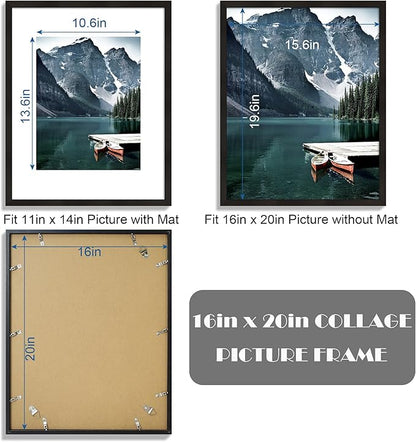 Hongkee 16x20 Frames Set of 3 - Display 11x14 Photo with Mat or 16 x 20 Poster without Mat, Wall Mounting Horizontal and Vertical, Black