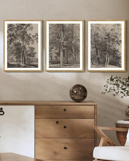 Drsoum Vintage Black Tree Wall Art Framed Retro Antique Forest Prints Modern Rustic Artwork Farmhouse Ready to Hang 11x14in Natural Framed