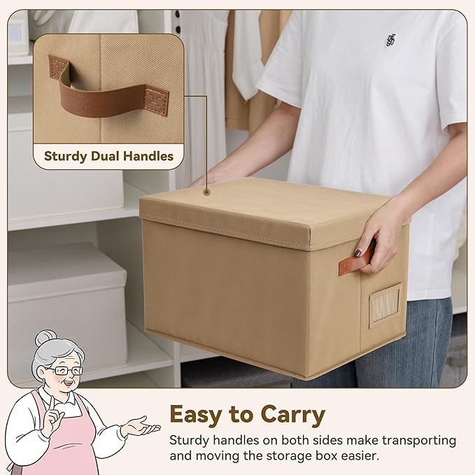 GRANNY SAYS Storage Bins with Lids, Storage Baskets for Linen Closet Shelves, Decorative Storage Boxes, Clothes Storage and Organization for Organizing, 3-Pack, Large, Brown