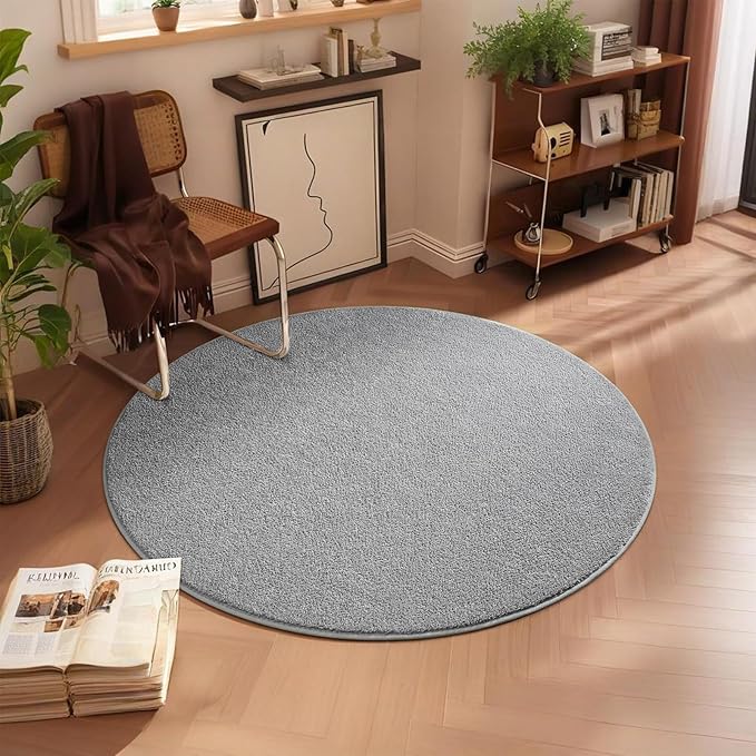5x5 Feet Round Area Rugs for Living Room Bedroom, Ultra Soft Grey Memory Foam Modern Indoor Circle Carpet, Non-Slip Comfy Washable Circular Rug for Boys Girls Nursery Room Home Decor