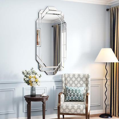 Chende 24" x 47" Large Wall Mirror for Decor, Octagonal Decorative Mirror with Beveled Edge and Glass Pieces, Large Accent Mirror for Living Room, Bedroom, Dining Room, Hallway