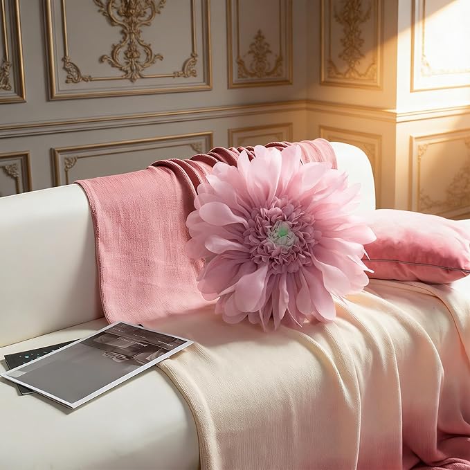 Handmade 3D Flower Round Throw Pillows Cute Decorative Daisy Accent Pillow Modern Farmhouse Elegant Cushion for Bed Couch Chair Car Bedroom Living Room Home Decor Gift 12 Inch Rose Gold