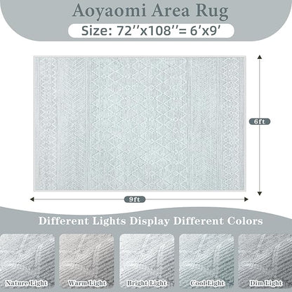 Area Rug for Living Room 6x9: Large Washable Boho Moroccan Rugs Geometric Neutral Rug, Non-Slip Foldable Morden Farmhouse Indoor Floor Carpet for Bedroom Dining Table Home(Modern Grey,6'x9')