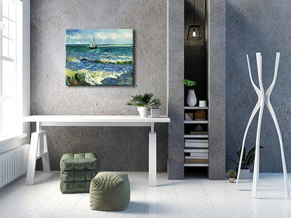 Wieco Art Seascape at Saintes Maries by Vincent Van Gogh Oil Paintings Reproduction Modern Wrapped Giclee Canvas Prints Sea Pictures on Canvas Wall Art for Living Room Home Office Decorations