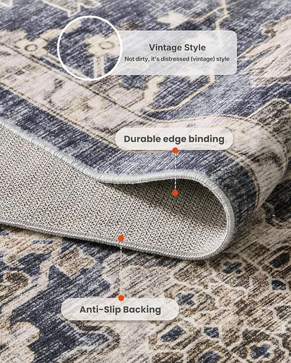 AMADA HOMEFURNISHING 5x7 Area Rugs, Washable Living Room Rug Low-Profile with Non-Slip Backing & Durable Edge Binding, Vintage 5x7 Rugs for Living Room, Bedroom, Dining Room