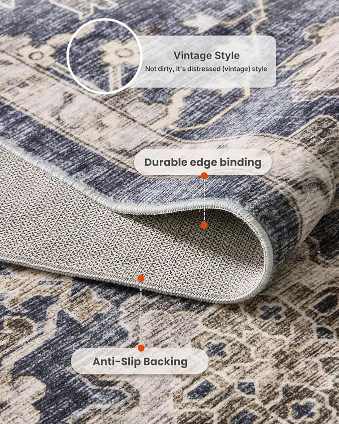 AMADA HOMEFURNISHING 2x5 Washable Runner Rug, Low-Profile Kitchen Rugs with Non-Slip Backing & Durable Edge Binding, Vintage Entryway Runner Rug for Bedroom & Hallway