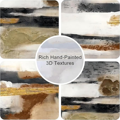 Modern Abstract Framed Canvas Wall Art Set, Neutral Textured Wall Decor, Boho Minimalist Gold and Gray Wall Painting for Living Room, Bedroom, Dining Room, Office - 24" x36" x3