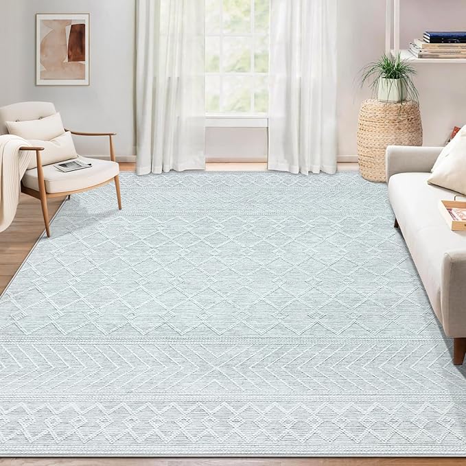 Area Rug 4x6 Geometric Rug: Washable Boho Moroccan Rugs Soft Farmhouse Rug, Modern Neutral Stain Resistant Indoor Floor Carpet for Livingroom Bedroom Dining Table Nursery(Modern Grey,4'x6')