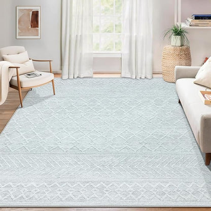 Area Rug 4x6 Geometric Rug: Washable Boho Moroccan Rugs Soft Farmhouse Rug, Modern Neutral Stain Resistant Indoor Floor Carpet for Livingroom Bedroom Dining Table Nursery(Modern Grey,4'x6')