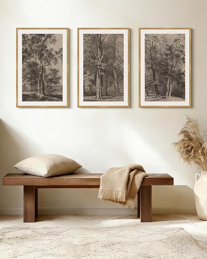 Drsoum Vintage Black Tree Wall Art Framed Retro Antique Forest Prints Modern Rustic Artwork Farmhouse Ready to Hang 16x24in Natural Framed