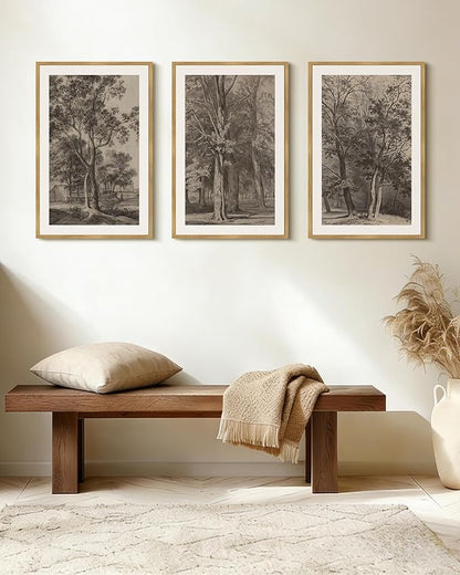 Drsoum Vintage Black Tree Wall Art Framed Retro Antique Forest Prints Modern Rustic Artwork Farmhouse Ready to Hang 16x24in Natural Framed