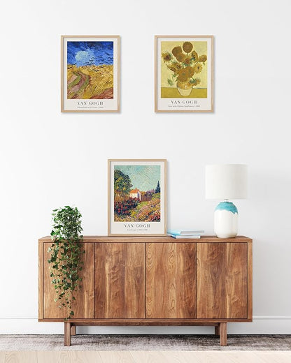 HesenDot Unframed Vincent Van Gogh Wall Art Prints Set of 3, 12x16in Classic Post-Impressionist Posters, Wheatfield and Sunflowers Canvas Print, Vintage Oil Painting Home Decor for Bedroom Living Room