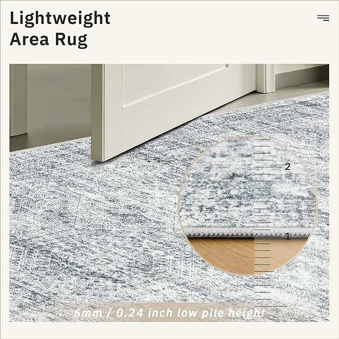 Soalmost 10x14 Area Rugs for Living Room, Non Slip Machine Washable Vintage Rugs, Low Pile Lightweight Large Rug for Bedroom, Dining Room, Home Office Grey