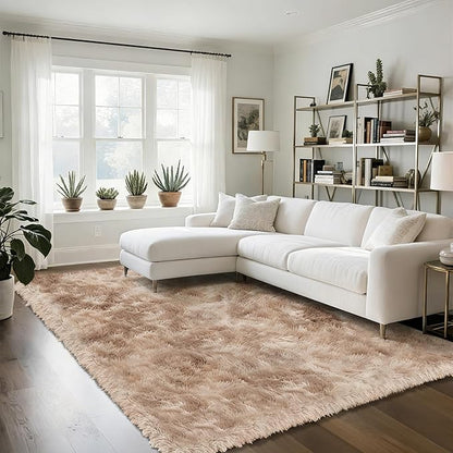 yongyangjuxin Fluffy Rug Shag Area Rug, Mottling Beige 8x10 Area Rugs for Living Room, Large Shag Area Rugs for Bedroom Kids Room Home Decor, Upgrade Anti-Skid Rectangular Fuzzy Rugs