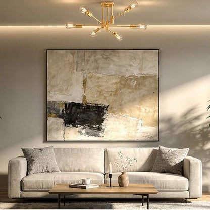 6-Light Sputnik Chandelier Gold, Mid-Century Modern Ceiling Light Fixture for Dining Room, Kitchen, Living Room, Bedroom