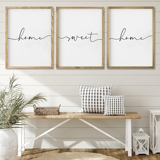 Heiple Set of 3 Framed Farmhouse Home Sweet Home Sign Above Bed Wall Decor for Bedroom Decor Wall Art Wood Signs