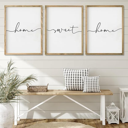 Heiple Set of 3 Framed Farmhouse Home Sweet Home Sign Above Bed Wall Decor for Bedroom Decor Wall Art Wood Signs