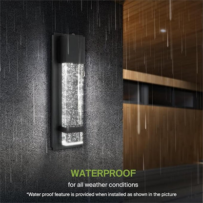 ASD LED 13" Bubble Glass Wall Light Fixture, Outdoor Dusk to Dawn Sconce | 3CCT, Waterproof, Photocell, ETL Listed | 12W 500LM 3000-5000K 120V | Exterior Lantern, Porch Lighting | Black, 2 Pack
