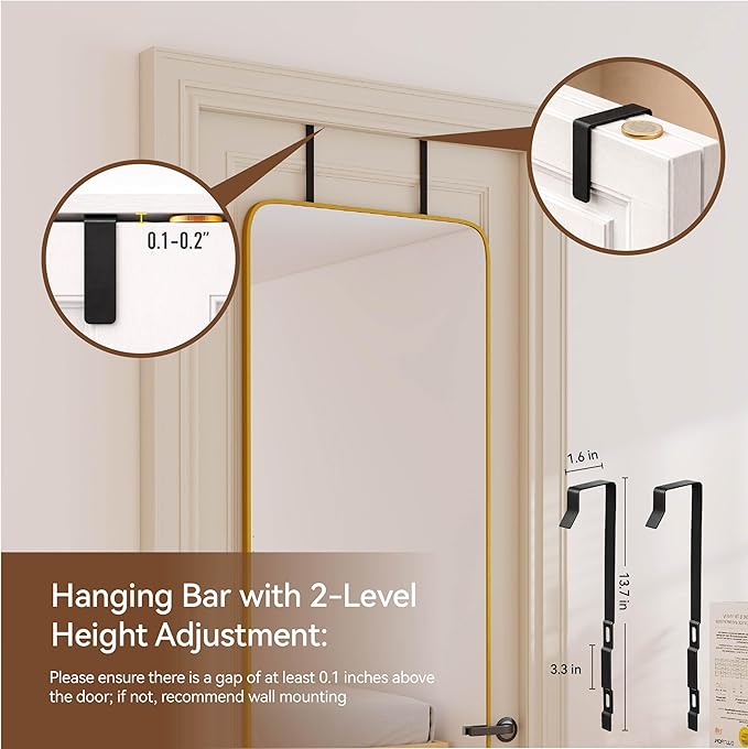 NARCISSUS 57x20 Mirror Door Hanging Full Length Body with Floor Stand or Wall Mounted Metal Aluminum Frame Tempered Glass Rectangle Mirrors for Bedroom Dressing Living Room Bathroom 57 inch Gold