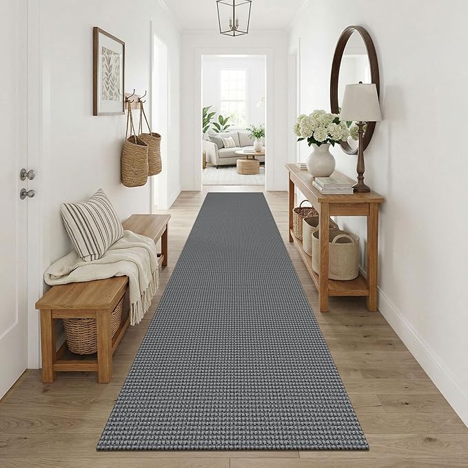KOZYFLY Cotton Runners Rugs for Hallway 3x10, Wide Washable Runner Rug, Woven Non Slip Kitchen Runner, Braided Entryway Rug, Floor Carpet for Entry, Aisle, Hall, Grey/Dark Grey