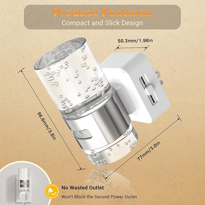 JandCase Motion Sensor Night Light, Dimmable Night Lights Plug Into Wall, 2 Pack 3000k Soft White Night-Lights With 0-100Lm Adjustable Brightness, Acrylic Plug In Nightlight For Bedroom Bathroom Decor
