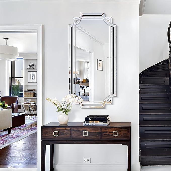 Chende Large Full Length Mirror for Wall, 59"x30" Large Decorative Mirror with Beveled Scalloped Corner, Modern Elegant Home Decor for Bedroom Living Room Bathroom Dressing Room Entryway Hallway