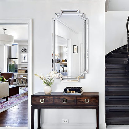 Chende Large Full Length Mirror for Wall, 59"x30" Large Decorative Mirror with Beveled Scalloped Corner, Modern Elegant Home Decor for Bedroom Living Room Bathroom Dressing Room Entryway Hallway