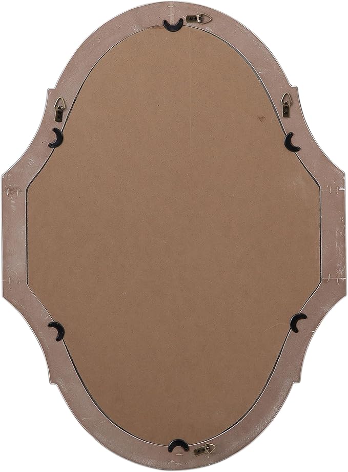 Vintage Oval Bathroom Mirror 22 X 30 Inch, Hanging Distressed White Rustic Scalloped Decorative Wall Mirrors, Unique Wood Mirrors for Wall Decor Living Room Entryway, Horizontal or Vertical
