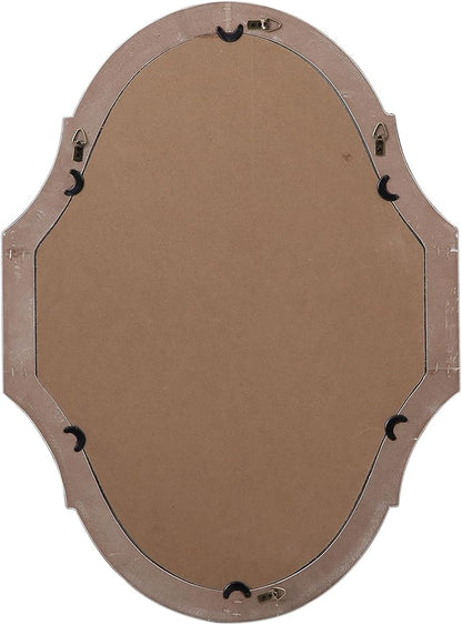 Vintage Oval Bathroom Mirror 22 X 30 Inch, Hanging Distressed White Rustic Scalloped Decorative Wall Mirrors, Unique Wood Mirrors for Wall Decor Living Room Entryway, Horizontal or Vertical