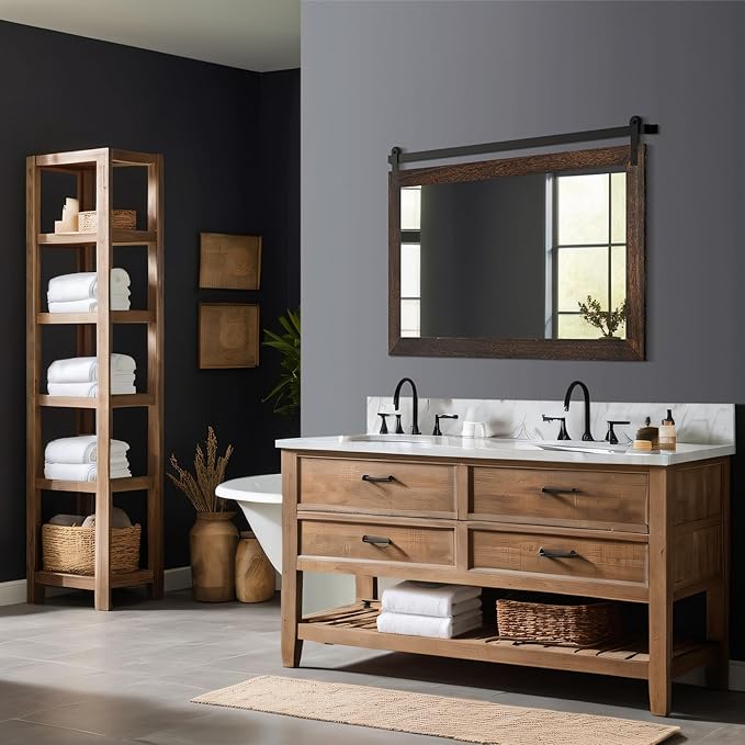 COGOOD Bathroom Mirrors for Over Sink - 41 x 26 Farmhouse Barn Door Wall Mirror for Bathroom, Living Room, Entryway Wall Decor Black Brown