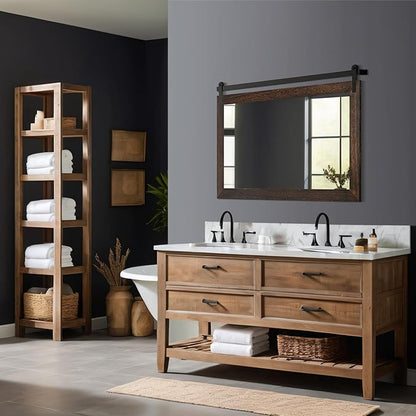 COGOOD Bathroom Mirrors for Over Sink - 41 x 26 Farmhouse Barn Door Wall Mirror for Bathroom, Living Room, Entryway Wall Decor Black Brown
