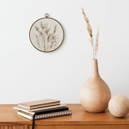 TLESKE Beige Rustic Botanical Fall Round Wall Art Decor, Boho Autumn Wildflower Floral Canvas Prints, Neutral Vintage Wall Hanging Door Decor, Perfect for Bedroom, Living Room, Farmhouse 10x10